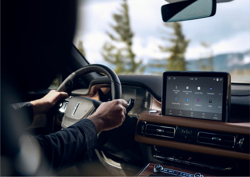 The Lincoln+Alexa app screen is displayed in the center screen of a 2023 Lincoln Aviator® Grand Touring SUV | Thornhill Lincoln in Chapmanville WV
